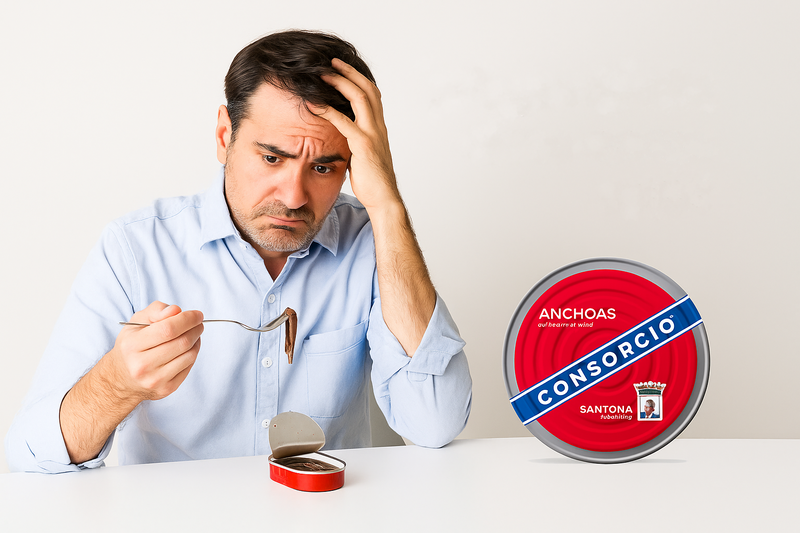 hombre preocupado de engordar por comer anchoas